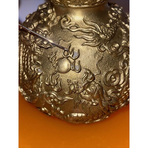 8.5'' brass sculpture wealth dragon pattern exorcise evil spirits gourd statue - Picture 6 of 6